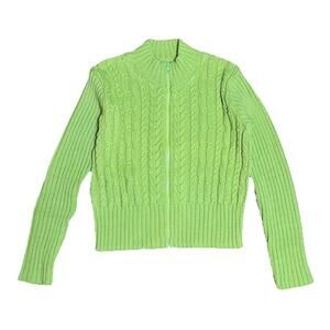 Vintage Y2K Lime Green Sweater Zip Jacket 100% Cotton USA Andrew Spencer MEDIUM